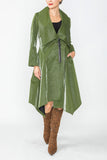 Olive Shawl Collar Asymmetrical Midi Jacket