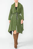 Olive Shawl Collar Asymmetrical Midi Jacket