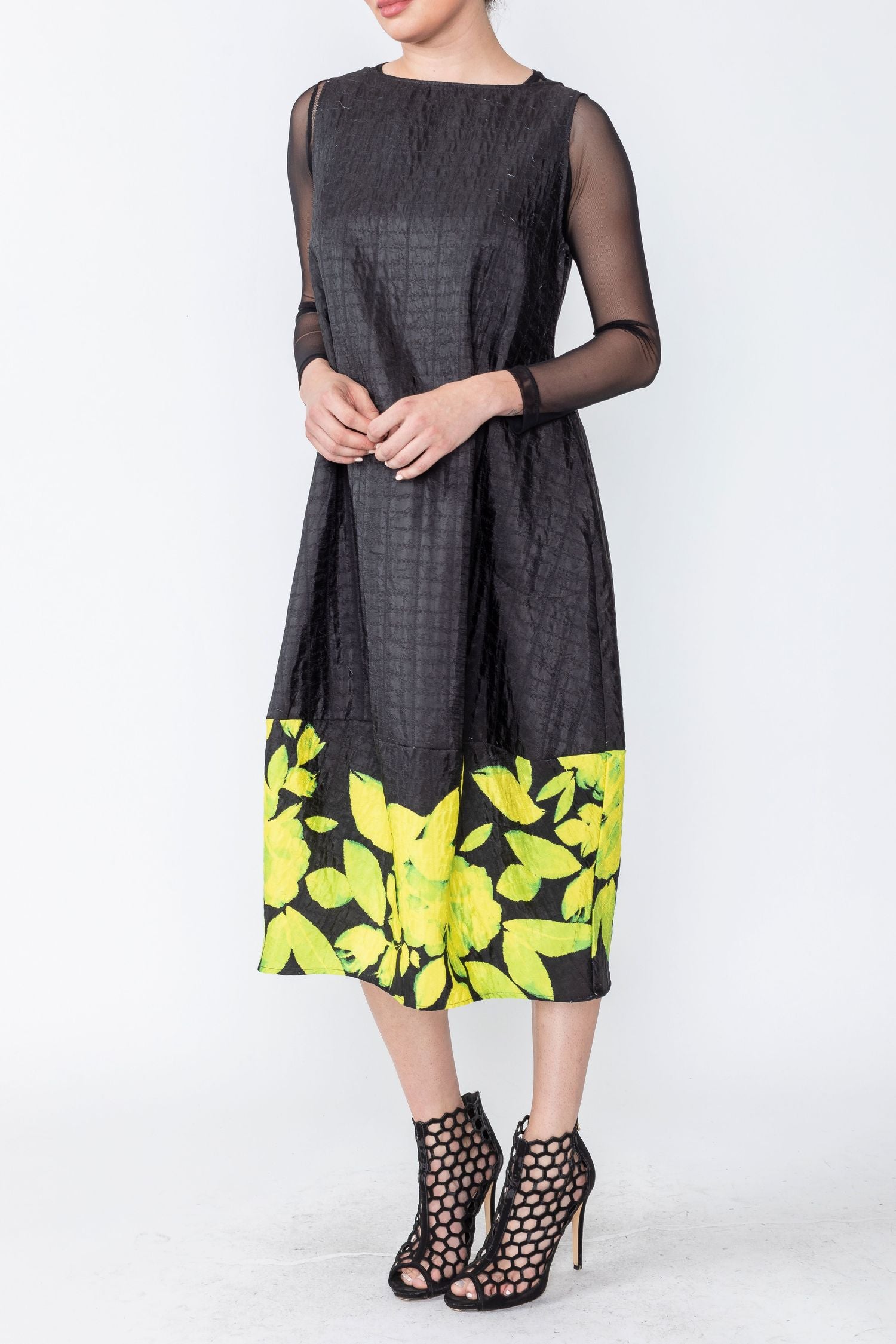 Black/Lime Floral Jacquard Dress