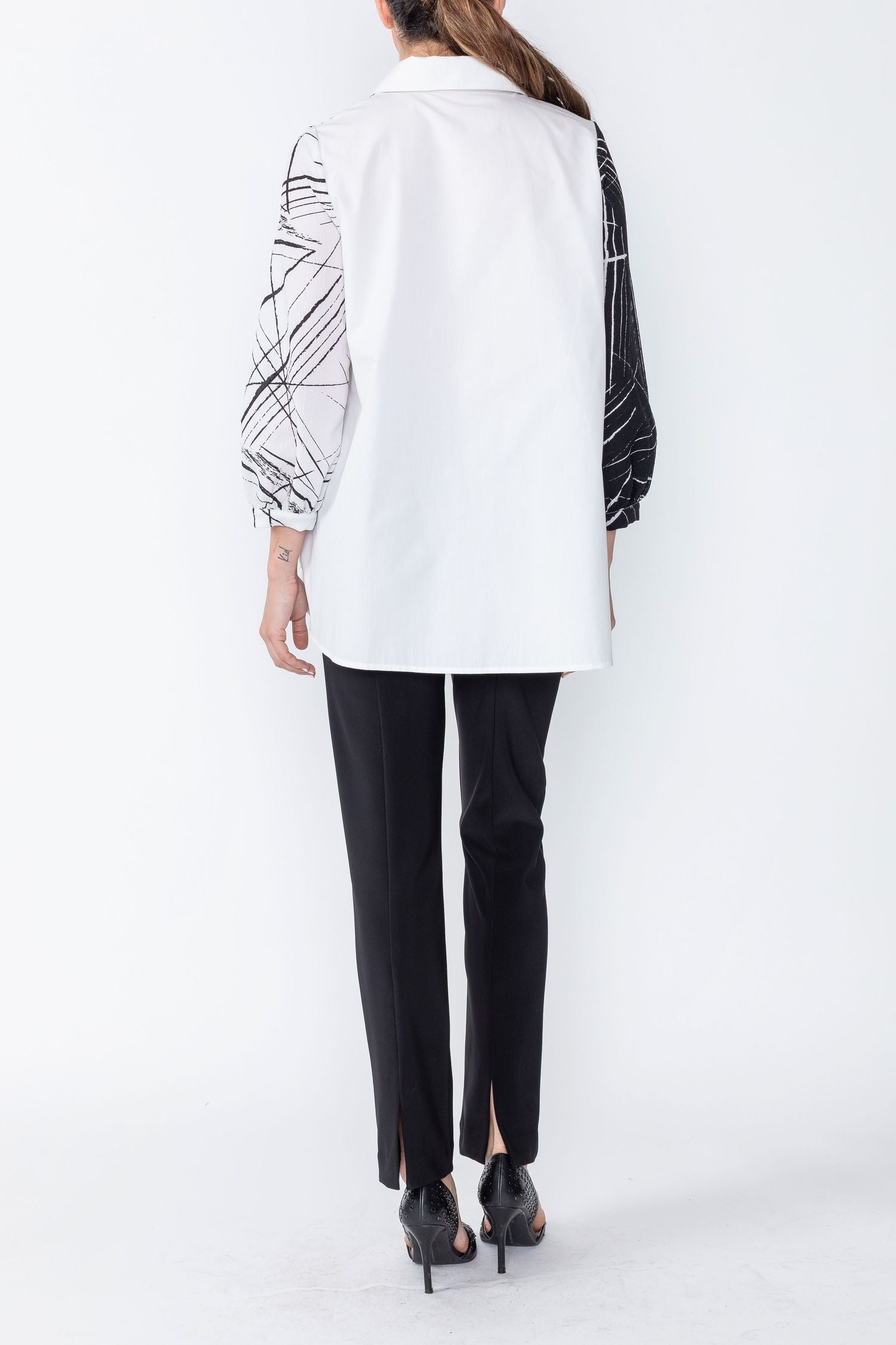 White / Black Contrast Bell Sleeve Shirt