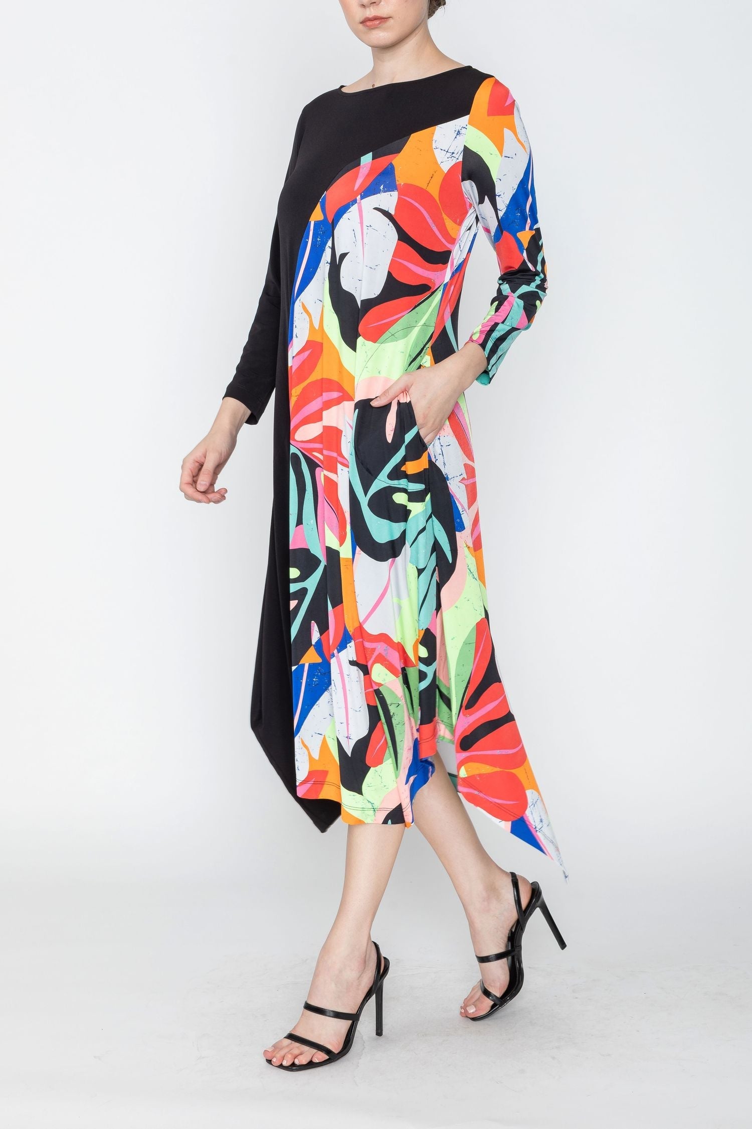 Plus Size Asymmetrical Color Block Dress - 1XL / Multi
