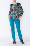 Teal Zip Front Top With Bubble Sleeves