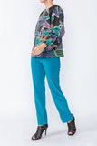 Teal Zip Front Top With Bubble Sleeves