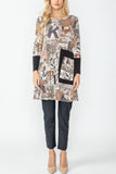 Taupe Graffiti Tunic Dress W/ Pocket