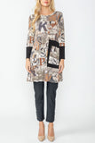 Taupe Graffiti Tunic Dress W/ Pocket