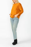 Caramel Asymmetrical Cut Sleeve Tie Top