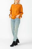 Caramel Asymmetrical Cut Sleeve Tie Top