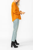 Caramel Asymmetrical Cut Sleeve Tie Top