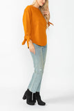 Caramel Asymmetrical Cut Sleeve Tie Top