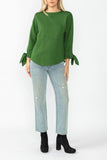 Hunter Green Asymmetrical Cut Sleeve Tie Top