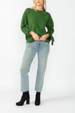 Hunter Green Asymmetrical Cut Sleeve Tie Top