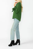 Hunter Green Asymmetrical Cut Sleeve Tie Top