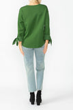 Hunter Green Asymmetrical Cut Sleeve Tie Top