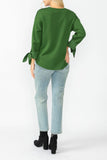 Hunter Green Asymmetrical Cut Sleeve Tie Top