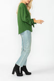 Hunter Green Asymmetrical Cut Sleeve Tie Top