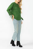 Hunter Green Asymmetrical Cut Sleeve Tie Top