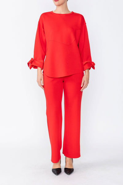 Red Asymmetrical Cut Sleeve Tie Top – IC Collection