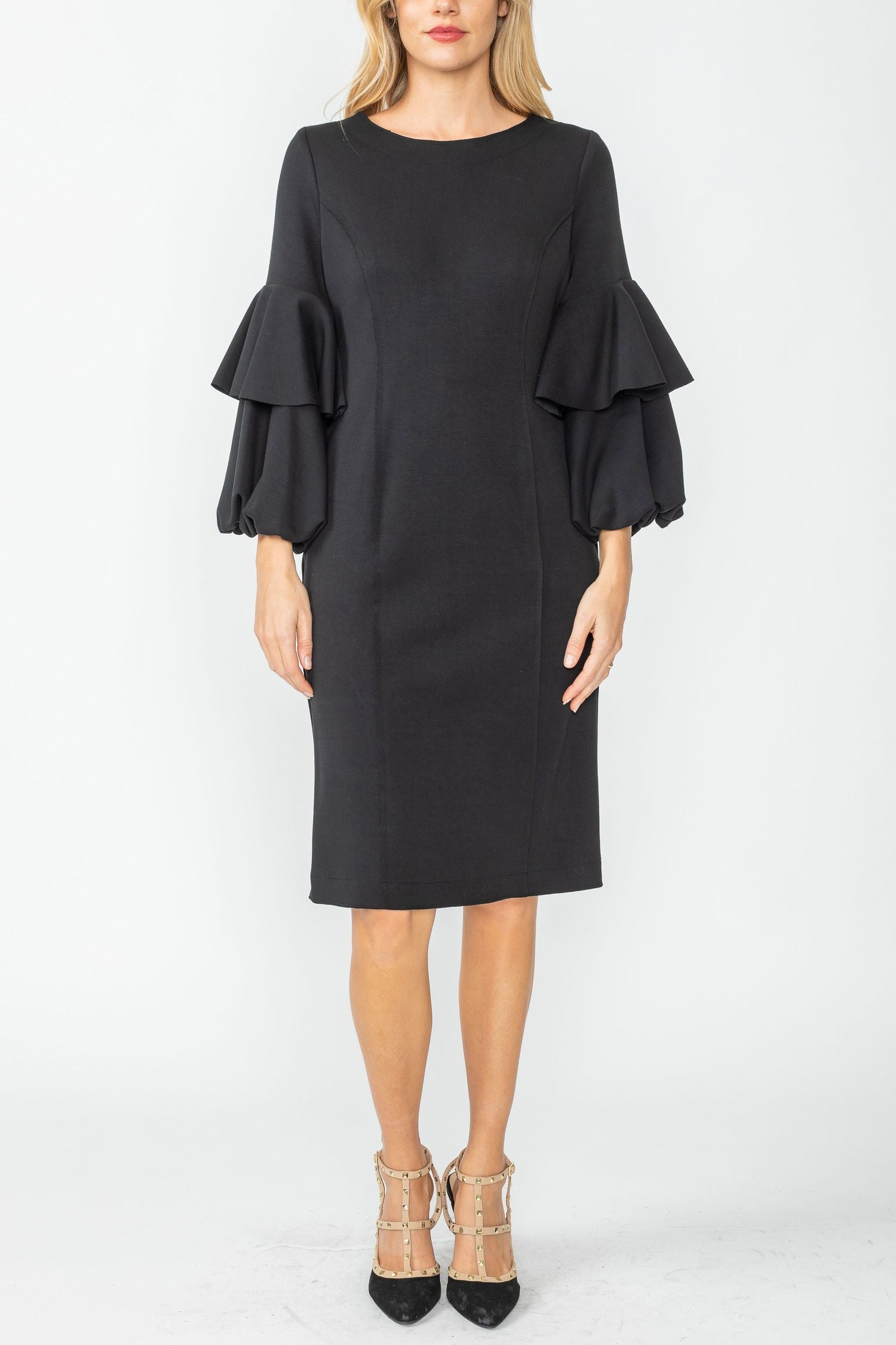 black balloon cocktail dress Black Balloon Sleeve Belt Tulle Evening Dress