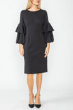 Black Ruffle and Balloon Sleeve Dress