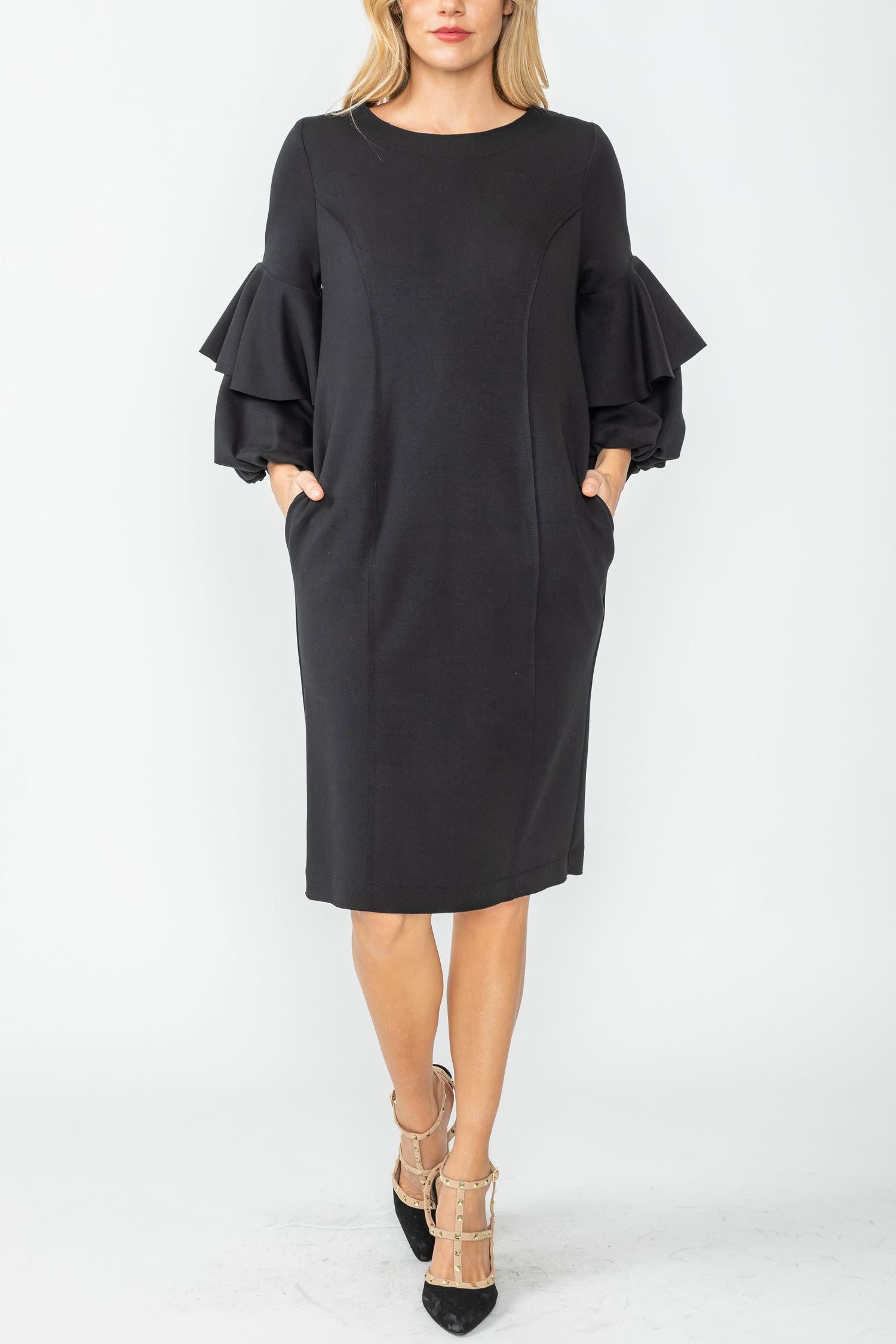 balloon sleeve black dress Dinner At 8 Sheer Balloon Sleeve Dress Black
