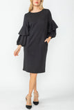 Black Ruffle and Balloon Sleeve Dress