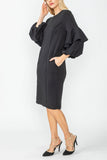 Black Ruffle and Balloon Sleeve Dress