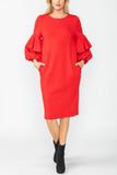 Red Ruffle and Balloon Sleeve Dress