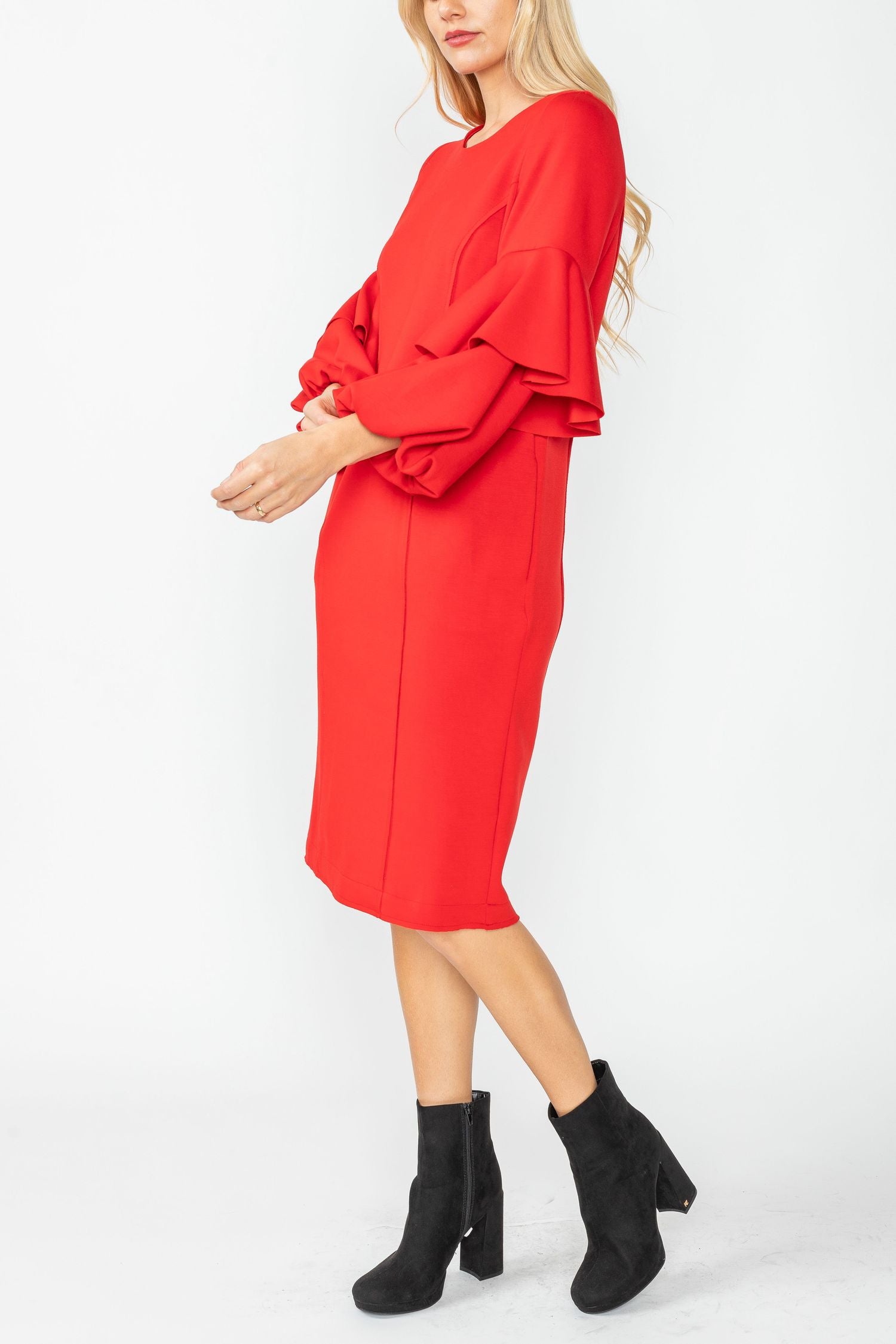 red balloon sleeve dress Red Cord Balloon Sleeve Peggy Mini Dress