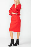 Red Ruffle and Balloon Sleeve Dress