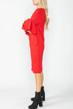 Red Ruffle and Balloon Sleeve Dress