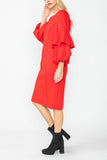 Red Ruffle and Balloon Sleeve Dress