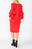 Red Ruffle and Balloon Sleeve Dress