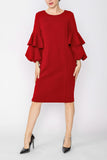 Plus Size Red Ruffle and Balloon Sleeve Dress