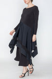 Black Boat Neck Asymmetrical Layer Mix Dress