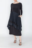 Black Boat Neck Asymmetrical Layer Mix Dress