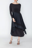 Black Boat Neck Asymmetrical Layer Mix Dress