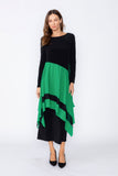 Green Boat Neck Asymmetrical Layer Mix Dress