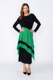 Green Boat Neck Asymmetrical Layer Mix Dress