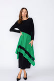 Green Boat Neck Asymmetrical Layer Mix Dress