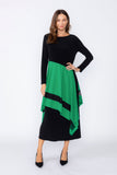 Green Boat Neck Asymmetrical Layer Mix Dress