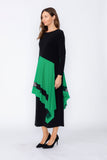 Green Boat Neck Asymmetrical Layer Mix Dress