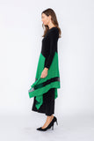 Green Boat Neck Asymmetrical Layer Mix Dress
