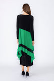 Green Boat Neck Asymmetrical Layer Mix Dress