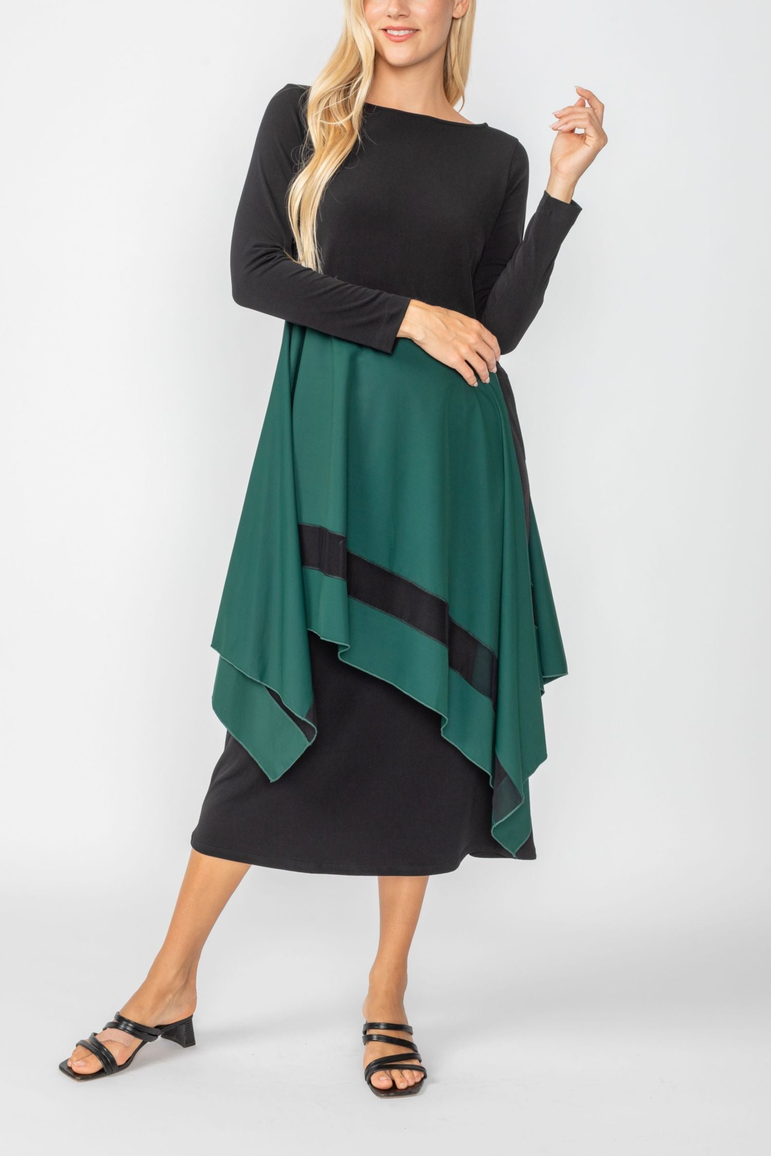 Hunter Green Boat Neck Asymmetrical Layer Mix Dress Hunter Green / Large Hunter Green Boat Neck Asymmetrical Layer Mix Dress Hunter Green / Large