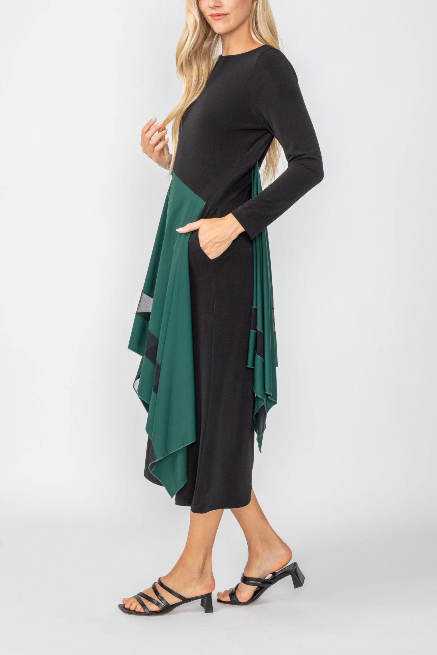 Hunter Green Boat Neck Asymmetrical Layer Mix Dress Hunter Green / Large Hunter Green Boat Neck Asymmetrical Layer Mix Dress Hunter Green / Large