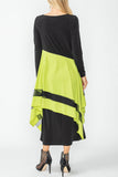 Lime Boat Neck Asymmetrical Layer Mix Dress