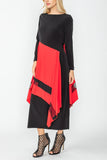 Red Compare Color Boat Neck Asymmetrical Layer Mix Dress