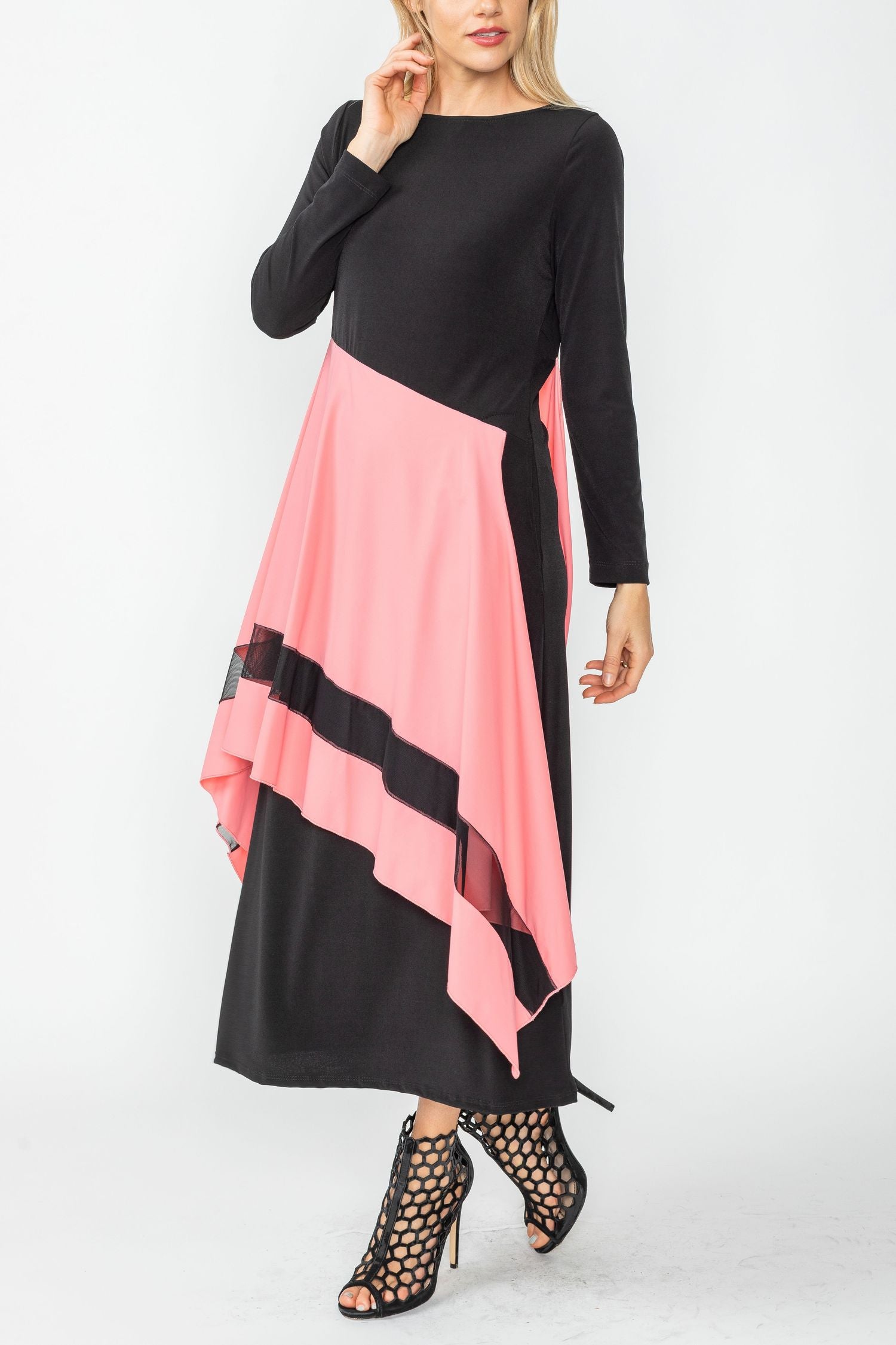 Rose Boat Neck Asymmetrical Layer Mix Dress Small / Rose Rose Boat Neck Asymmetrical Layer Mix Dress Small / Rose