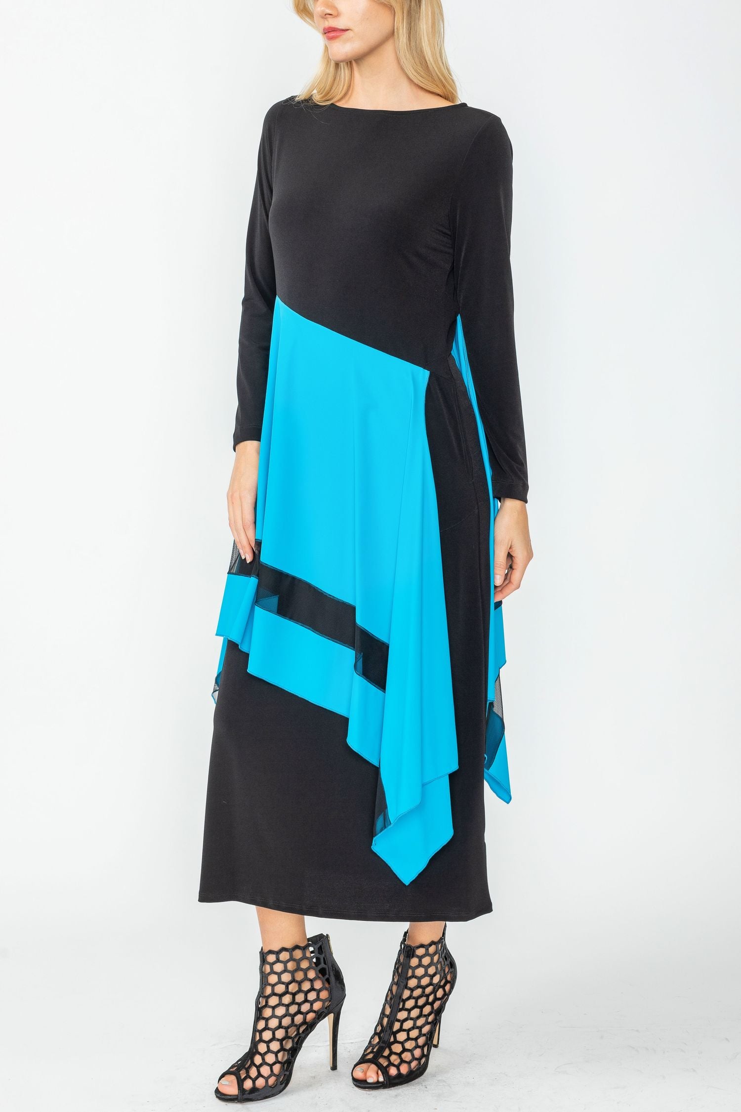Turquoise Boat Neck Asymmetrical Layer Mix Dress XX-Large / Turquoise Turquoise Boat Neck Asymmetrical Layer Mix Dress XX-Large / Turquoise