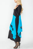 Turquoise Boat Neck Asymmetrical Layer Mix Dress